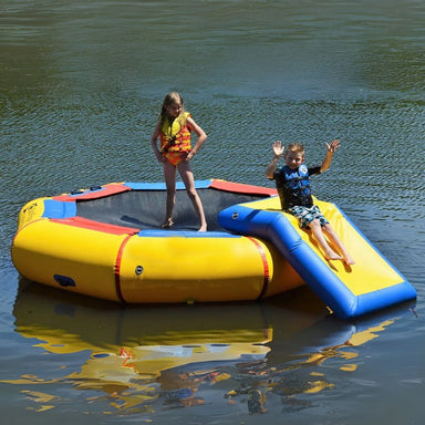Island Hopper 10' Bounce and Splash Water Park w/ Slide - Showing 2 kids playing on the water park
