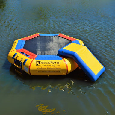 Island Hopper 10' Bounce and Splash Water Park w/ Slide - Showing the water park including slide on the water