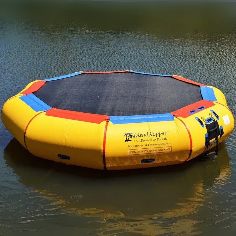Island Hopper 17' Bounce and Splash Water Bouncer - Showing the yellow version of the water bouncer
