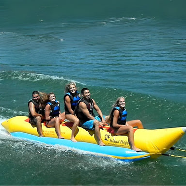 Island Hopper 5 Person Banana Boat Tube - Group of friends are happy while riding on the Banana Boat