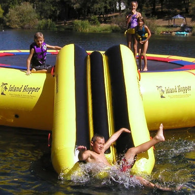 Island Hopper Bounce and Slide Attachment - Yellow Color - Kids enjoying the trampoline and slide attachment