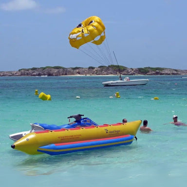 Island Hopper Elite Class 6 Person Banana Boat Tube - Showing the banana boat on the beach