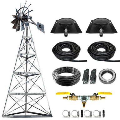Outdoor Water Solutions Super Premier Windmill Pond Aerator - Full view of the 3 Leg Windmill System with Accessories Included