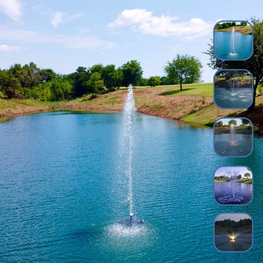 PondSelect Classic Mini Series Pond Fountain - Included Spray Patterns Gusher, Palm, Trumpet Jet, Trumpet, and Wide Plume On Water Display
