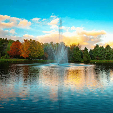 Scott Aerator Atriarch Fountain Masterpiece Bundle - On Blue Water with Trees in the Background