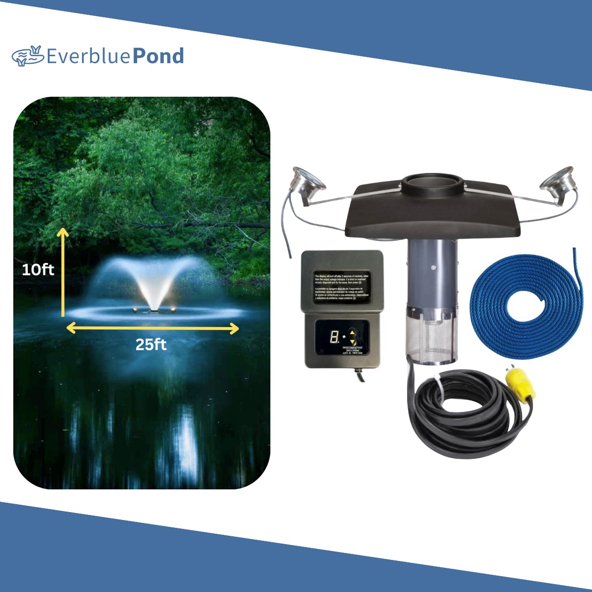 Scott Aerator DA-20 Aerating Fountain Masterpiece Bundle - 10 ft White Lights 2 Light Sets Including Float, Light Timer, Cord and Mooring Line