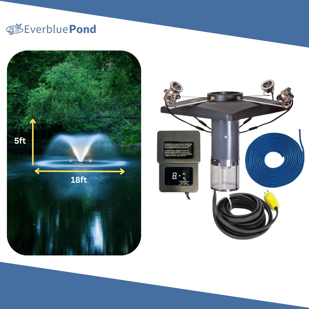 Scott Aerator DA-20 Aerating Fountain Masterpiece Bundle - 5ft White Lights 4 Light Sets Including Float, Light Timer, Cord and Mooring Line
