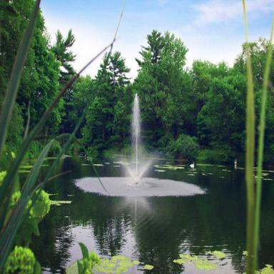 Scott Aerator Skyward Nozzle - Spray Pattern On Display with Trees at the Background