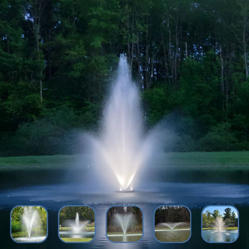 Vanguard Hydro Torque Series Floating Lake Fountain - Included Spray Patterns Palmetto, Savannah, Kiawah, Crescent, and Santee on Water Display