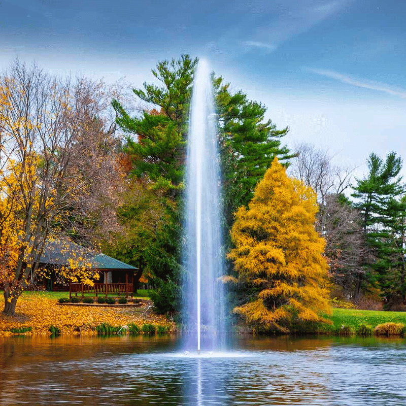 SCOTT AERATOR Gusher Fountain - On Water Display Showing the Spray Pattern