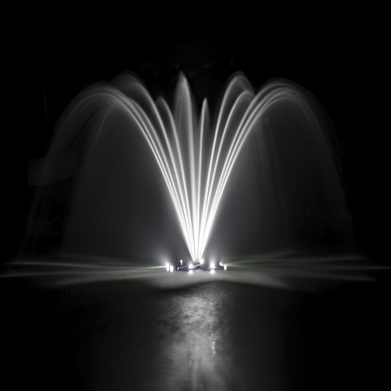 Airmax EcoSeries Single Arch Fountain Nozzle on Water with Led Light at Night