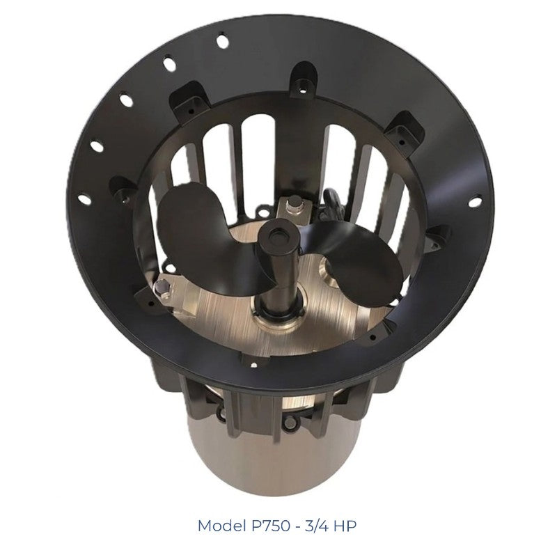 Airmax Ice Eater De-Icer P750 3/4 HP model showing the propeller and protective housing from above