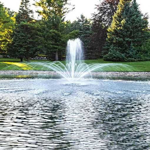 Airmax PondSeries Crown and Trumpet Spray Pattern Shown With Large Pond and Scenery