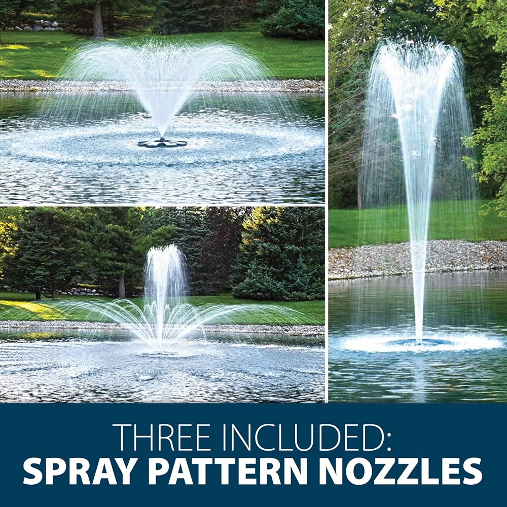 Airmax PondSeries Floating Fountain - Showing Three Spray Pattern Nozzles Included