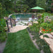 Backyard recreational swim pond built using the EasyPro Recreational Swim Pond Kit with natural landscaping and seating area