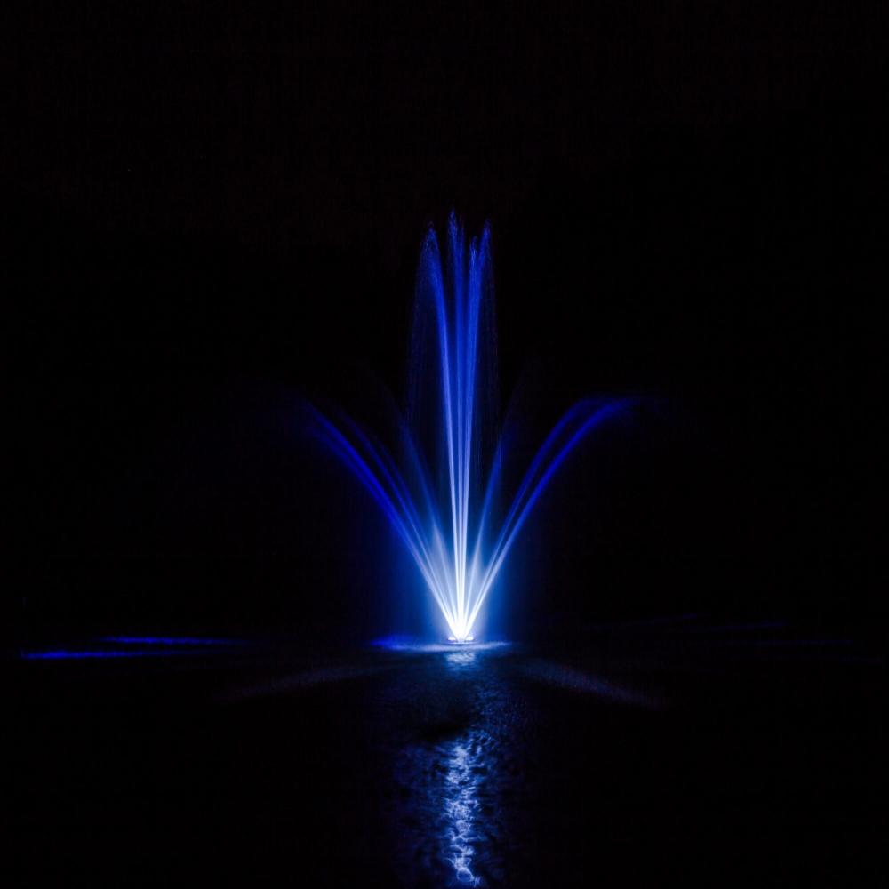 Bearon Aquatics Olympus Fountain - Artemis with blue led light at night