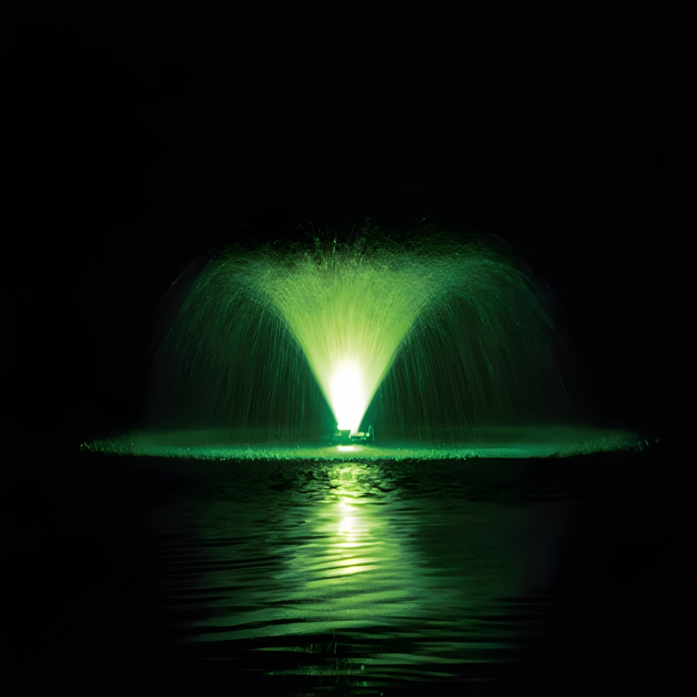 Bearon Aquatics Orion Fountain On Water Display with Green Led Light at Night