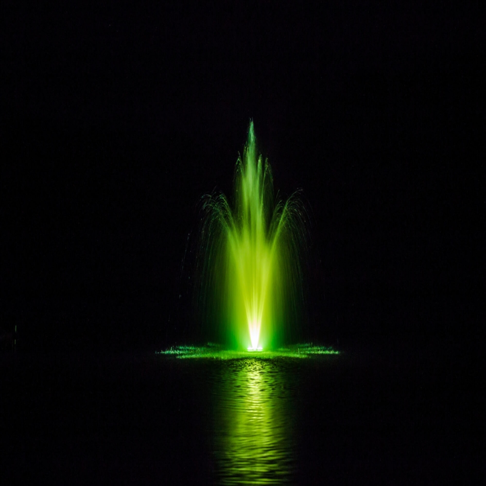 Bearon Aquatics Pontus Nozzle Fountain on Water with Green Led Light at Night