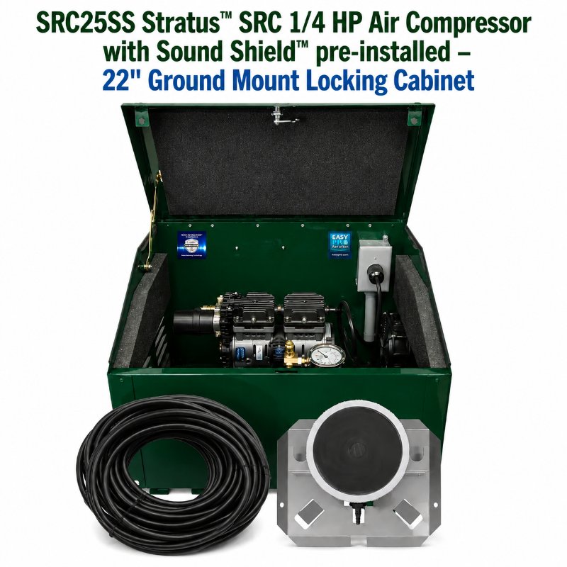 EasyPro 1/4 HP Rocking Piston Aeration System PA34 with 22 inch ground mount locking cabinet