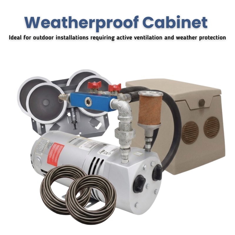 EasyPro 1/4 HP Rotary Vane Aeration System PA50 with weatherproof cabinet, QS2 diffusers, and tubing