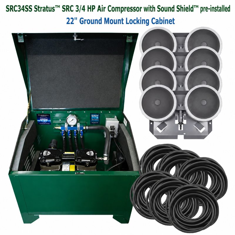 EasyPro 3/4 HP Rocking Piston Aeration System PA86 with 22-inch ground mount locking cabinet