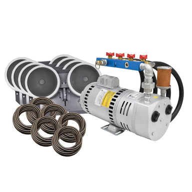 EasyPro 3/4 HP Rotary Vane Aeration System PA75 with RV75 compressor, four QS2 diffusers, and tubing