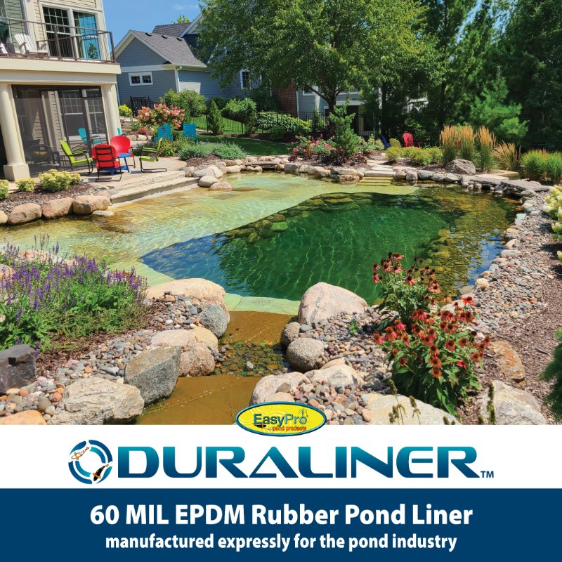 EasyPro DuraLiner 60 Mil EPDM Pond Liner | By the Roll - Backyard pond with rocks and plants 