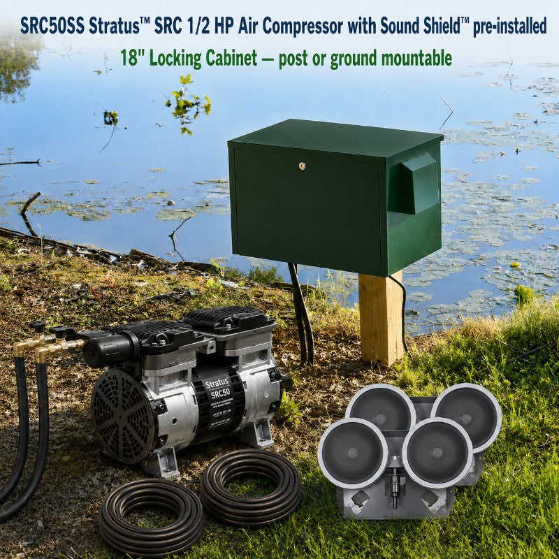 EasyPro PA65 aeration system with 18-inch locking cabinet for pond installation
