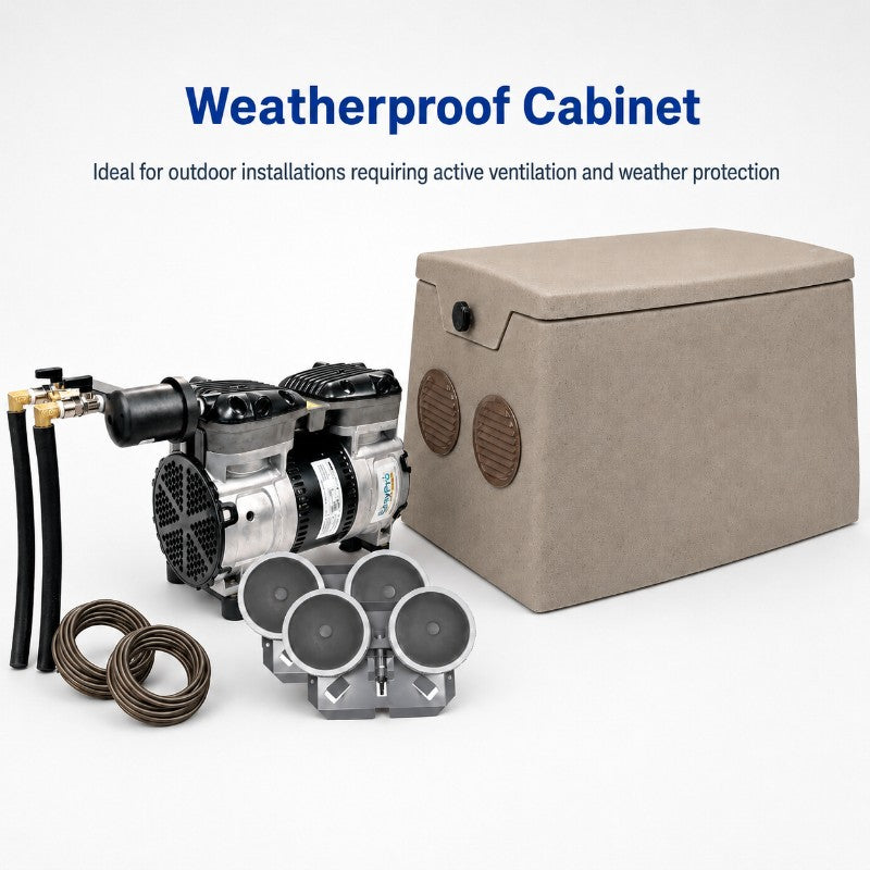 EasyPro PA65 aeration system with weatherproof cabinet for outdoor installations