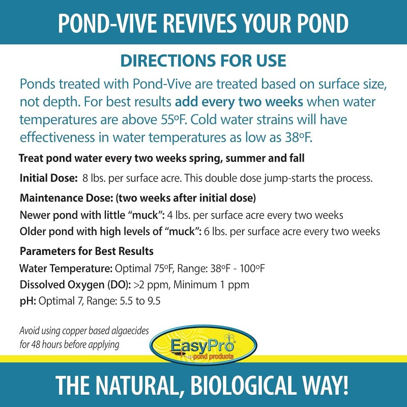 EasyPro Pond-Vive Bacteria Water Soluble Packs - Direction for use