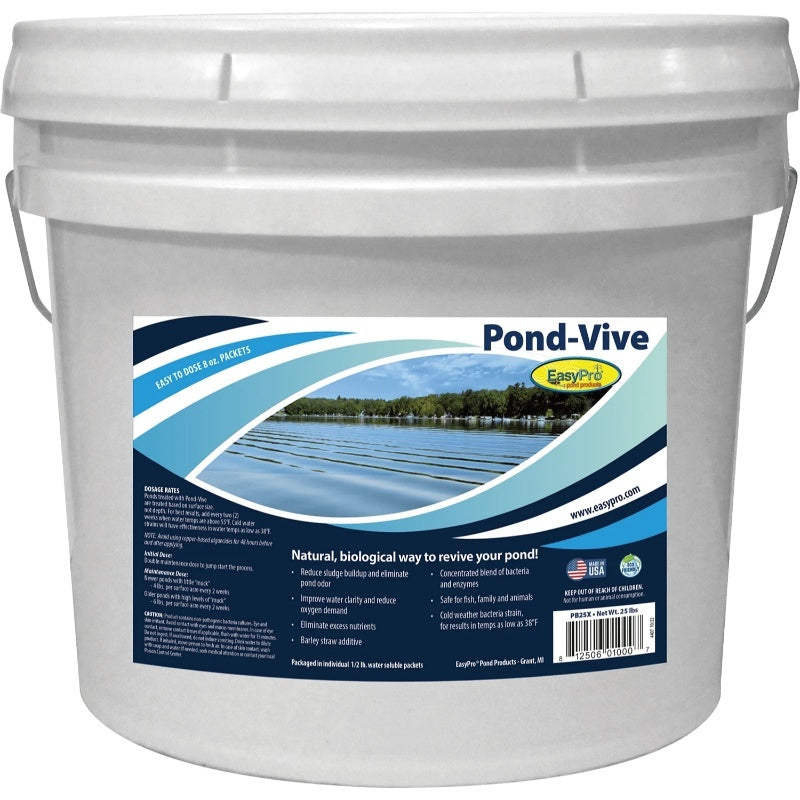 EasyPro Pond-Vive Bacteria Water Soluble Packs - PB25X 25 lb Bucket – 50 Water-Soluble Packets Front View