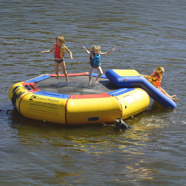 Island Hopper 10' Bounce and Splash Water Bouncer - Showing the kids are enjoying playing on the water bouncer