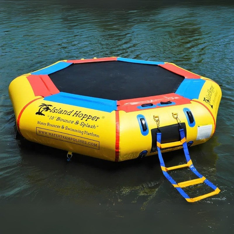 Island Hopper 10' Bounce and Splash Water Bouncer - Showing the water bouncer on the water - close up view