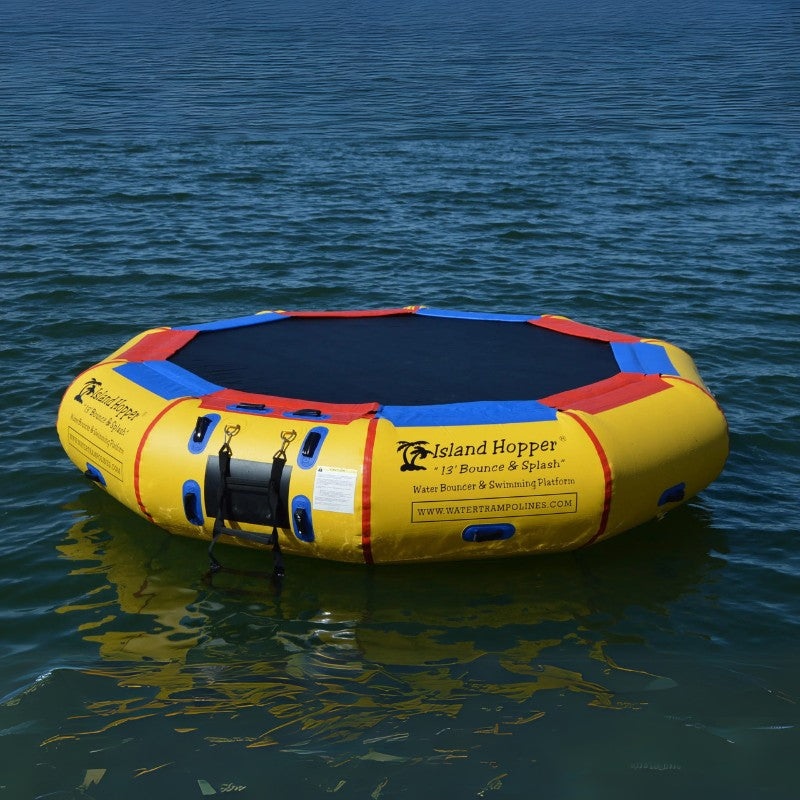Island Hopper 13' Bounce and Splash Water Bouncer - Showing the water bouncer on the water - yellow color