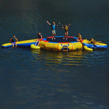 Island Hopper 13' Gator Monster Water Bouncer Water Park - Shown with kids having a great time on the gator water bouncer