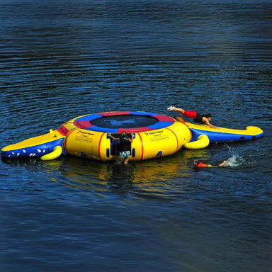 Island Hopper 15' Gator Monster Water Trampoline Park - Shown with kids playing on the gator water trampoline