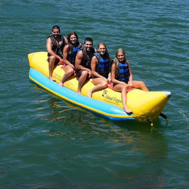 Island Hopper 5 Person Banana Boat Tube - Group of friends are enjoying the ride on the banana boat