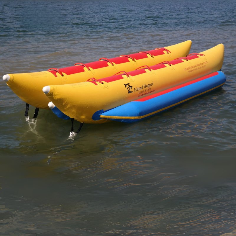 Island Hopper Elite Class 10 Person Banana Boat - Showing the front left view of the banana boat on the water