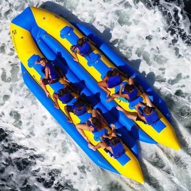 Island Hopper Elite Class 14 Person Banana Boat Bus - Group of friends enjoying the ride on the bus banana boat - top view