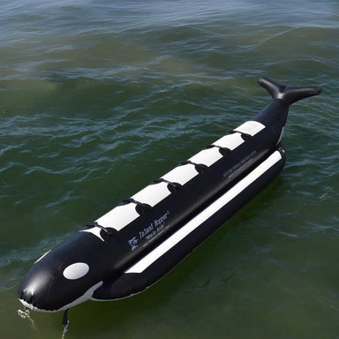 Island Hopper Elite Class 6 Person Whale Ride Banana Boat - Showing the top left view of the banana boat on water surface