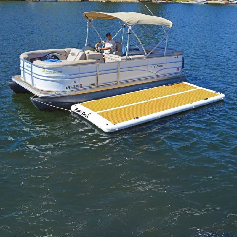 Island Hopper Patio Dock 15 Foot Inflatable Patio - Patio Dock attached to a small boat