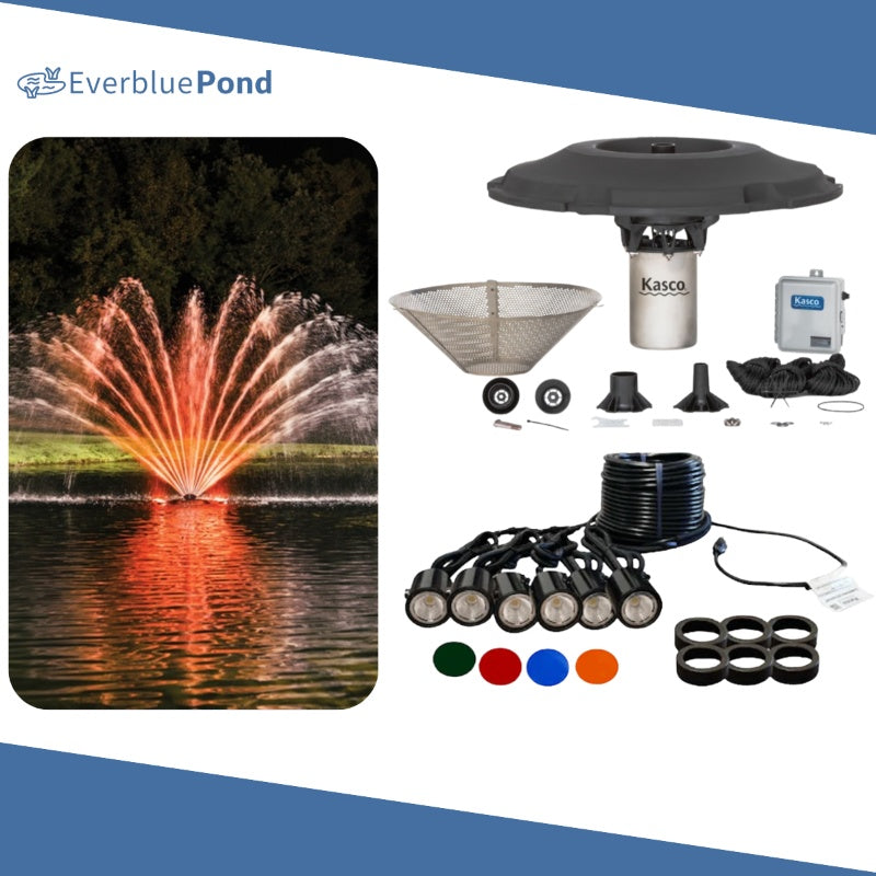 Kasco Fern Fountain Masterpiece Bundle - Up to 16ft - 6 LED Composite Light Sets - Including Motor, Float, Control Panel, Bottom Screen, Mooring Ropes and Steel Hardware