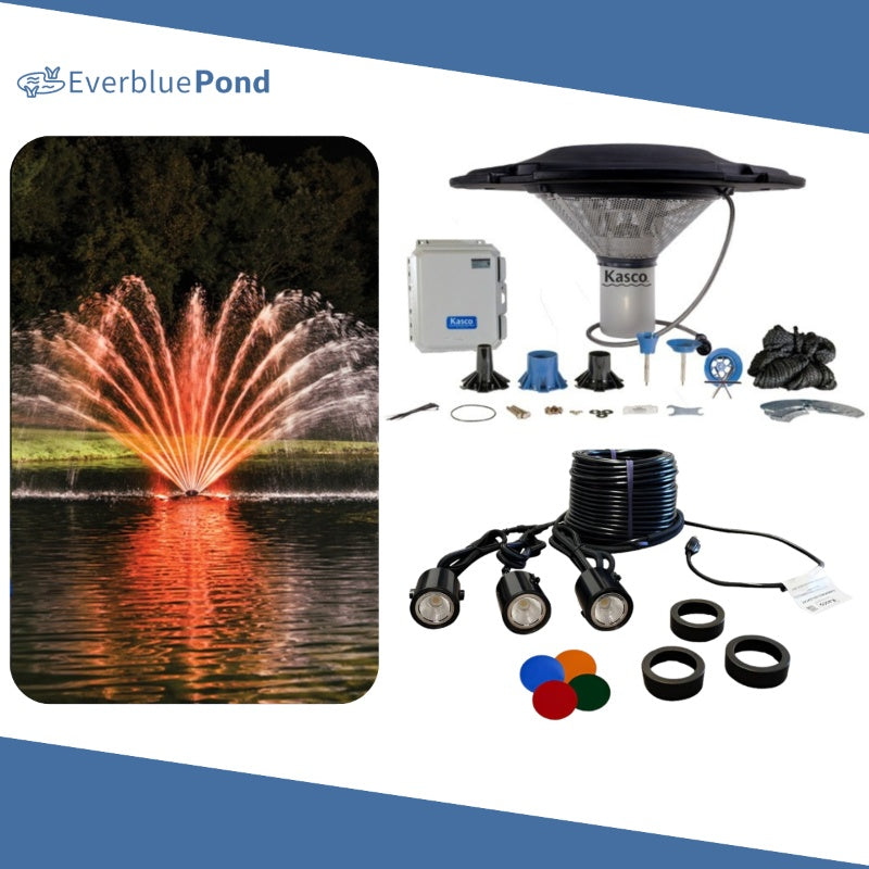 Kasco Fern Fountain Masterpiece Bundle - Up to 23ft - 3 LED Composite Light Sets - Including Motor, Float, Control Panel, Bottom Screen, Mooring Ropes and Steel Hardware