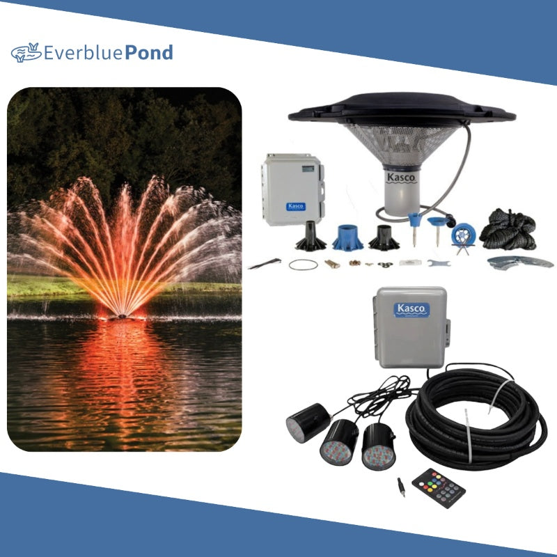 Kasco Fern Fountain Masterpiece Bundle - Up to 23ft - 3 RGB Light Sets - Including Motor, Float, Control Panel, Bottom Screen, Mooring Ropes and Steel Hardware