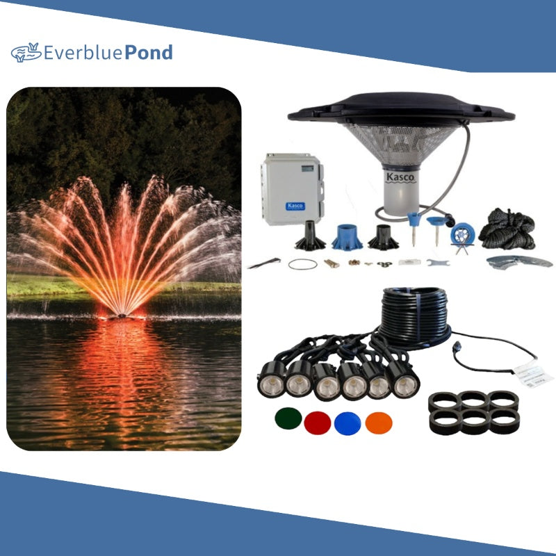 Kasco Fern Fountain Masterpiece Bundle - Up to 23ft - 6 LED Composite Light Sets - Including Motor, Float, Control Panel, Bottom Screen, Mooring Ropes and Steel Hardware