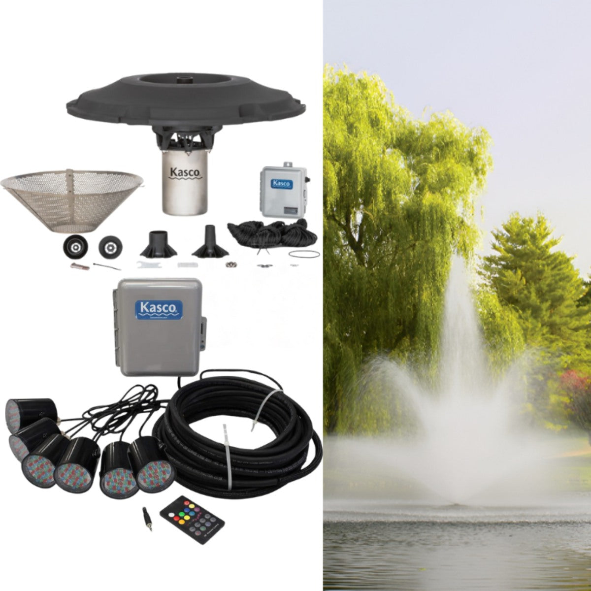 Kasco J Series Fountain Masterpiece Bundle - with all the included pieces for a 6 RGB light set