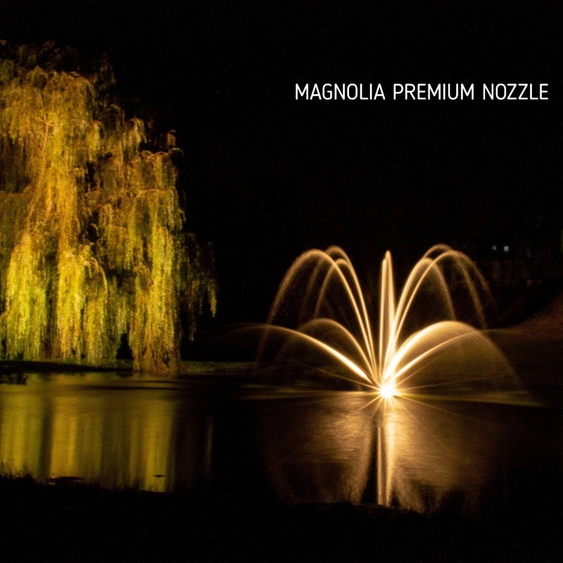 Kasco J Series Fountain with Magnolia Premium nozzle illuminated at night