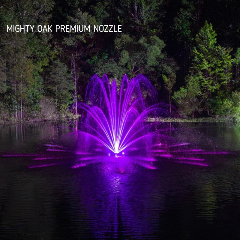 Kasco J Series Fountain with Mighty Oak Premium nozzle purple light display