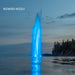Kasco J Series Fountain with Redwood Nozzle illuminated at night with blue lighting on open lake