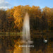 Kasco J Series Fountain with Redwood Nozzle spray pattern in autumn pond setting with swan